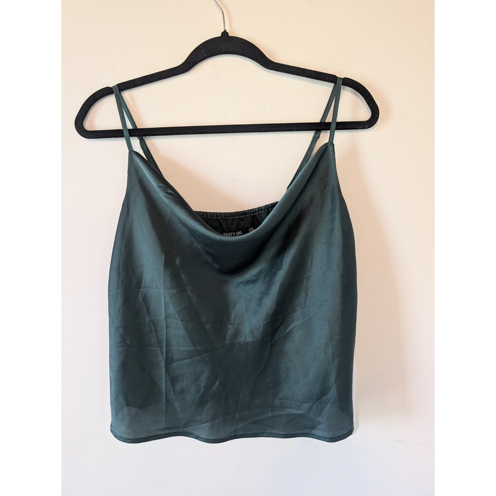 Nasty Gal Satin Cowl Neck Cami Tank Size 6 Green Y2K Forest Fairy Going Out 90s